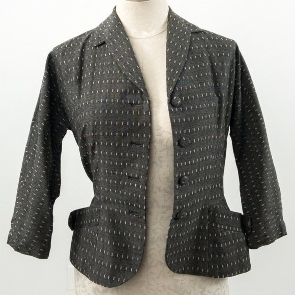 Vintage 40s S 2 Piece Skirt Set Blazer Suit Gray - Picture 4 of 13